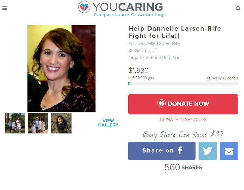 Online donation set up for Dannelle Larsen-Rife.