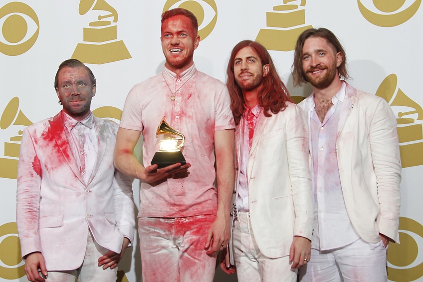 Imagine Dragons hold their Grammy after winning for Best Rock Performance at the 56th Annual Grammy Awards at Staples Center in Los Angeles on Sunday, Jan. 26, 2014. MCT